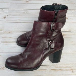 Born Ondine Ankle Boots Double Monk Strap in Burgundy Leather (size 8.5)